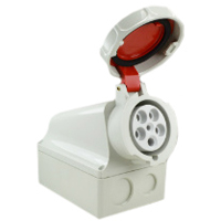 Pin and Sleeve Receptacle Outlet Devices with Box 888-169 IEC 60309 Surface Mnt Recep with Box, IP67, 60A 380-415V & 400V, 63A 220/380-240/415V, 6H, IEC 309 International Pin and Sleeve Devices  